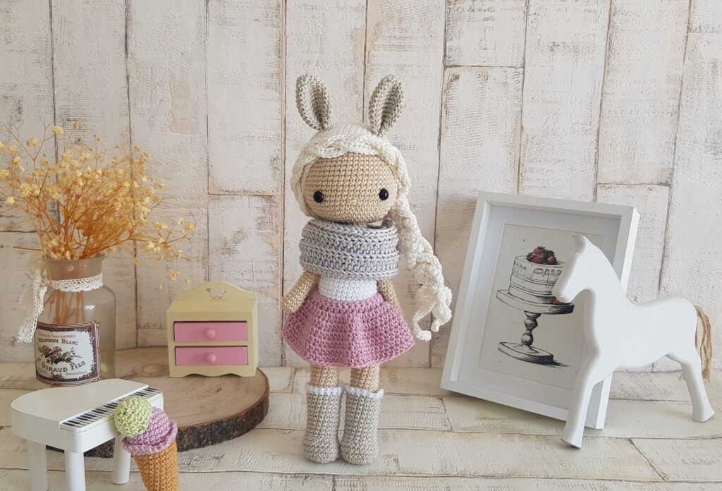 Bunny doll standing with pretty outfit