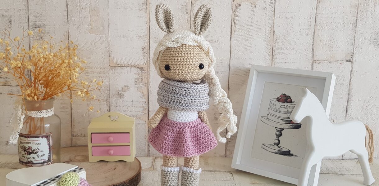 Bunny doll standing with pretty outfit