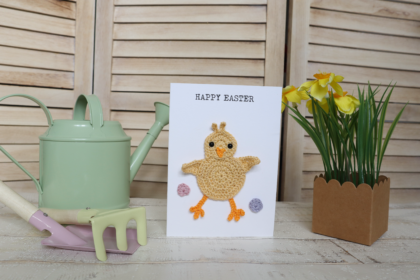 Easter card in spring pastel coloured environment